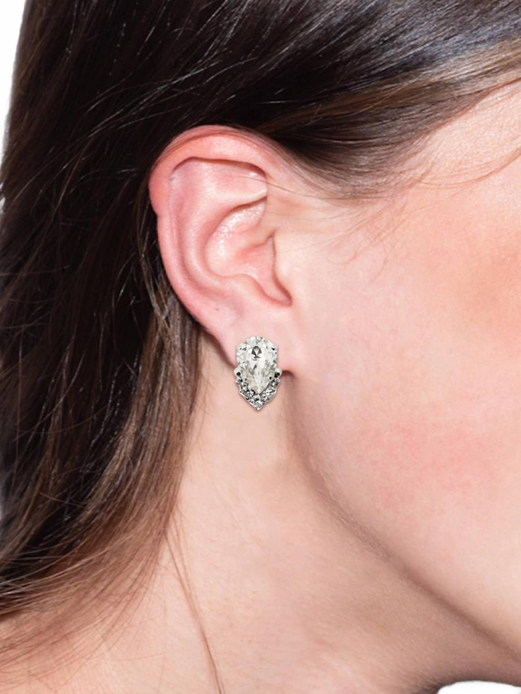 Teardrop And Cluster Stud Earring In Crystal And Palladium