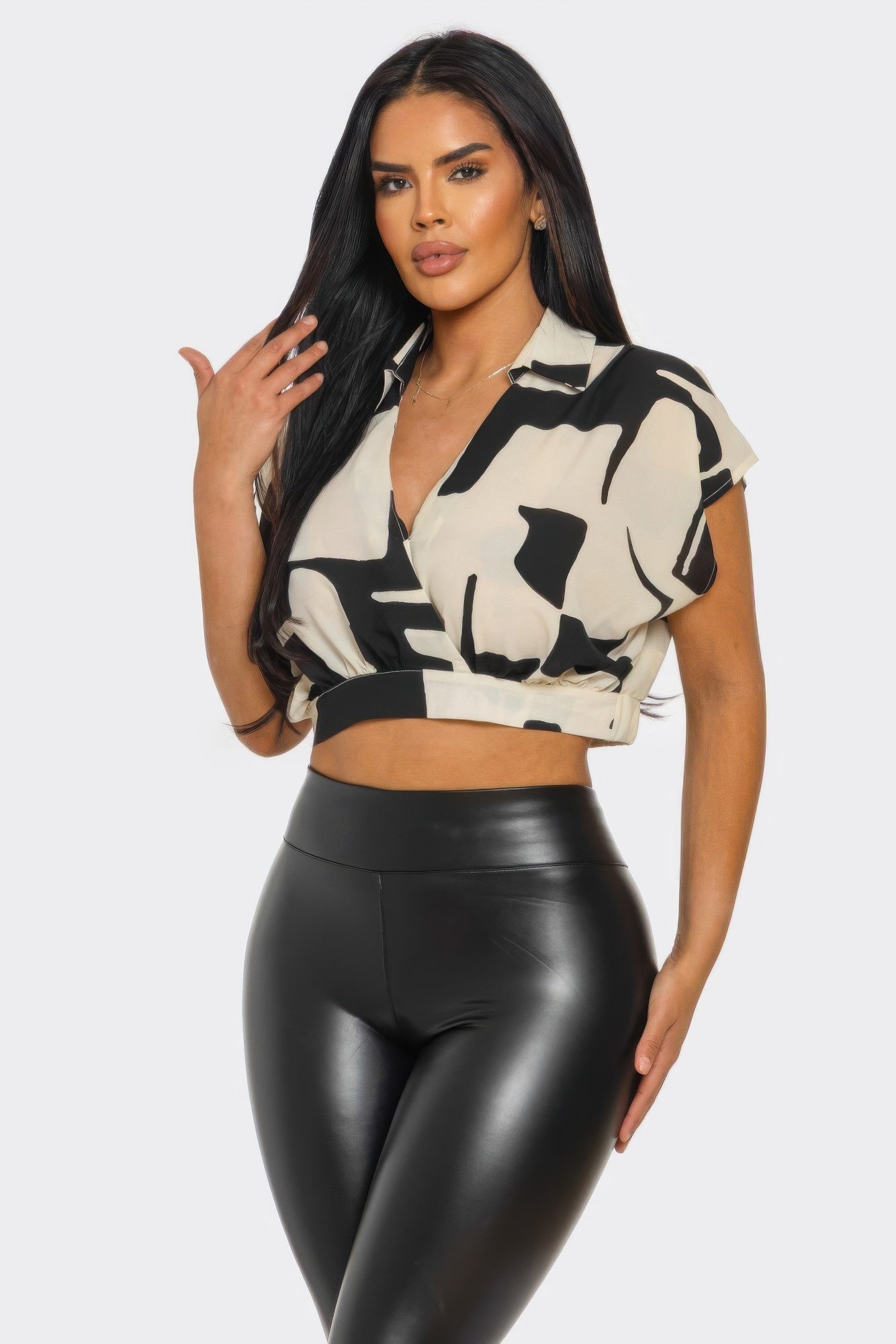 Modern Muse Black Beige Wrap Crop Top