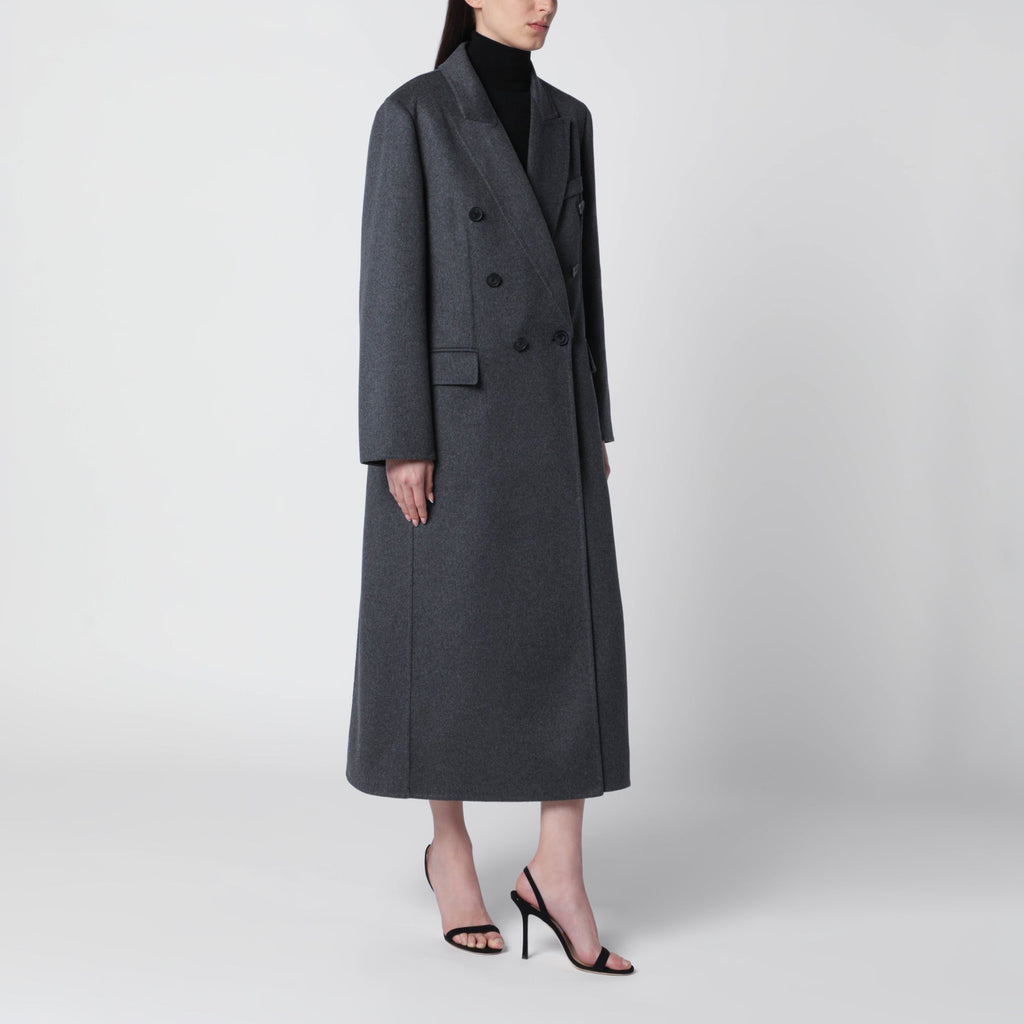 Victoria Beckham Double-Breasted Coat In Grey Melange Wool And Cashmere Women