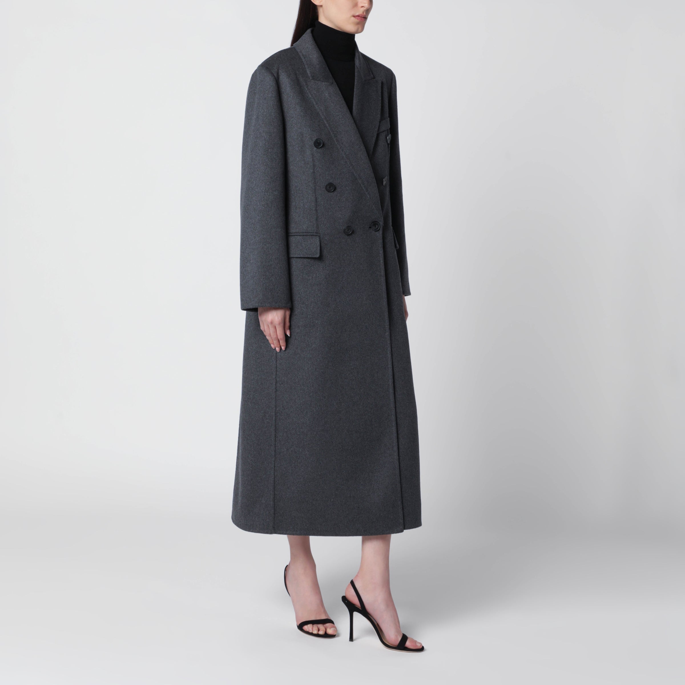 Victoria Beckham Double-Breasted Coat In Grey Melange Wool And Cashmere Women