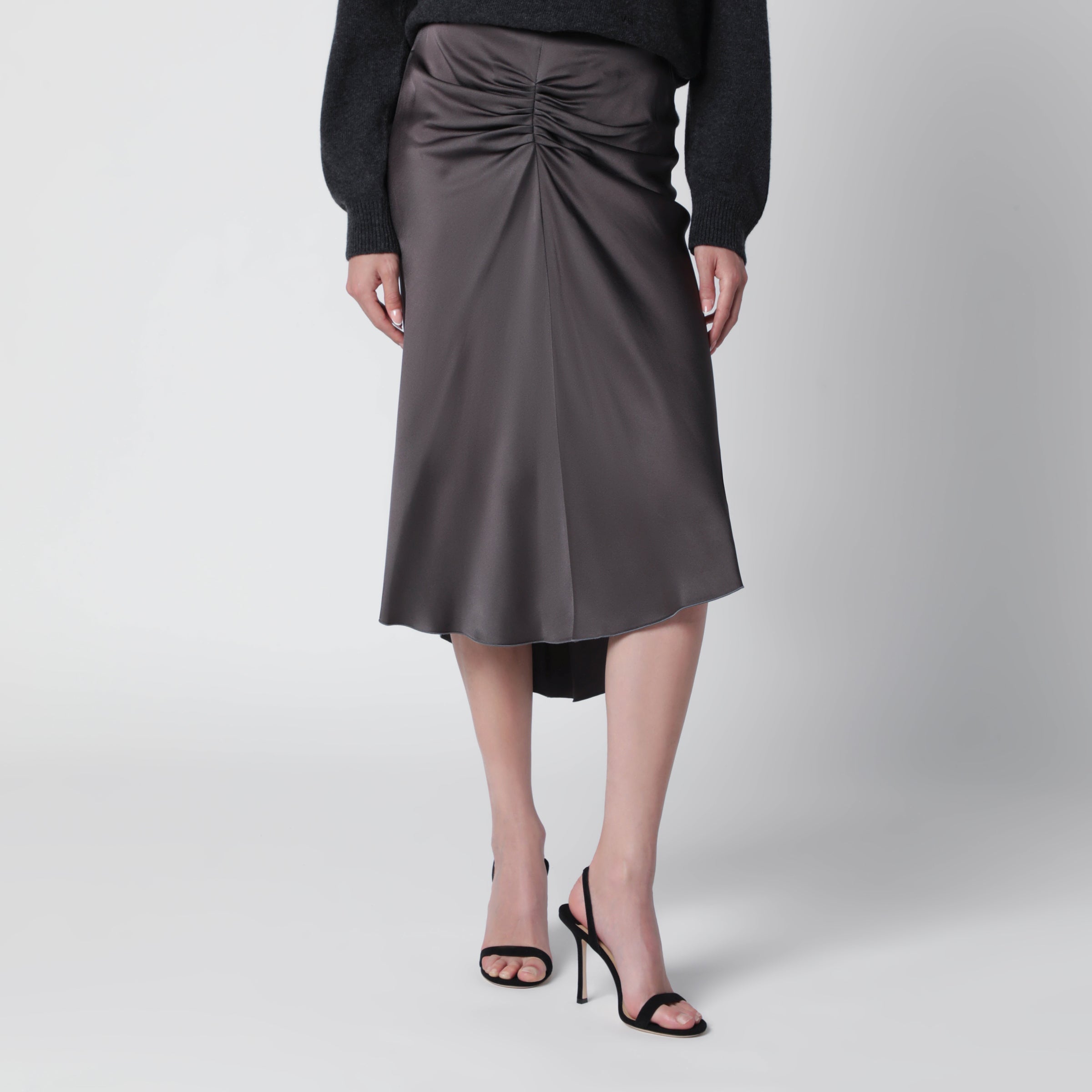 Victoria Beckham Bela Midi Skirt In Mineral Grey Crãªpe Satin Women