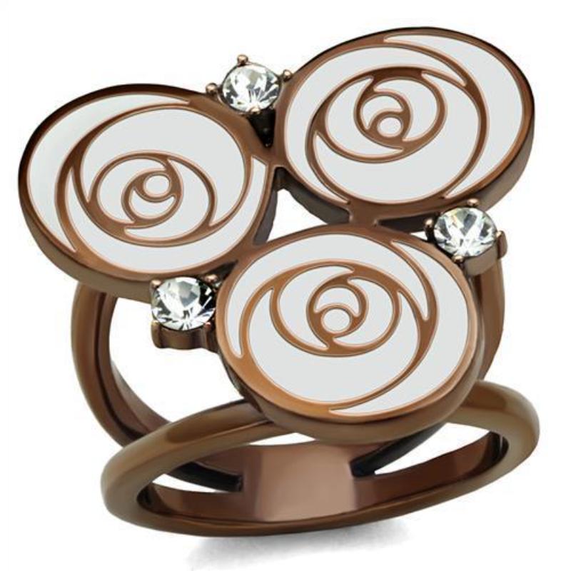 IP Coffee light Stainless Steel Ring with Top Grade Crystal in Clear