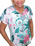 Madrid Tropical Flower Tunic Tee Top In Multi