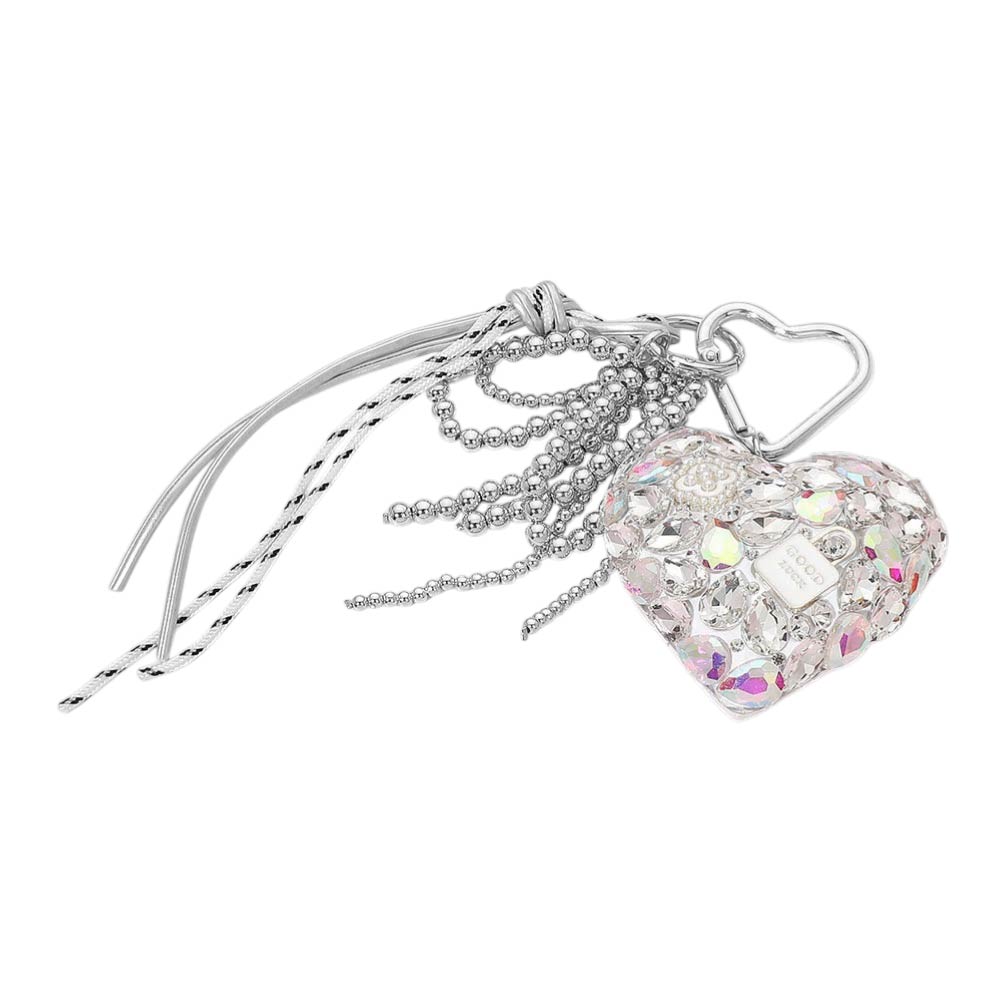 Crystal Embellished Heart Charm Tassel Keychain Bag Charm