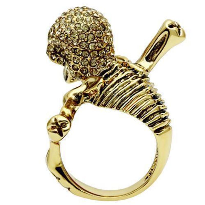 Gold White Metal Ring with Top Grade Crystal in Citrine Yellow