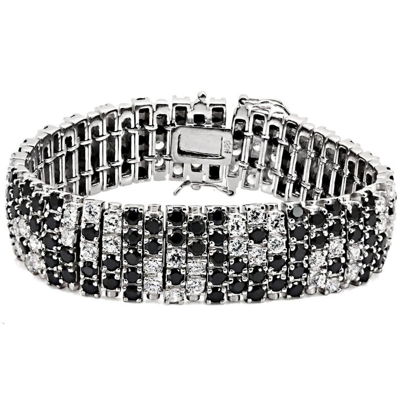 Rhodium 925 Sterling Silver Bracelet with AAA Grade CZ in Black Diamond