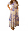 Floral Print Short Sleeve Maxi Dress In Purple