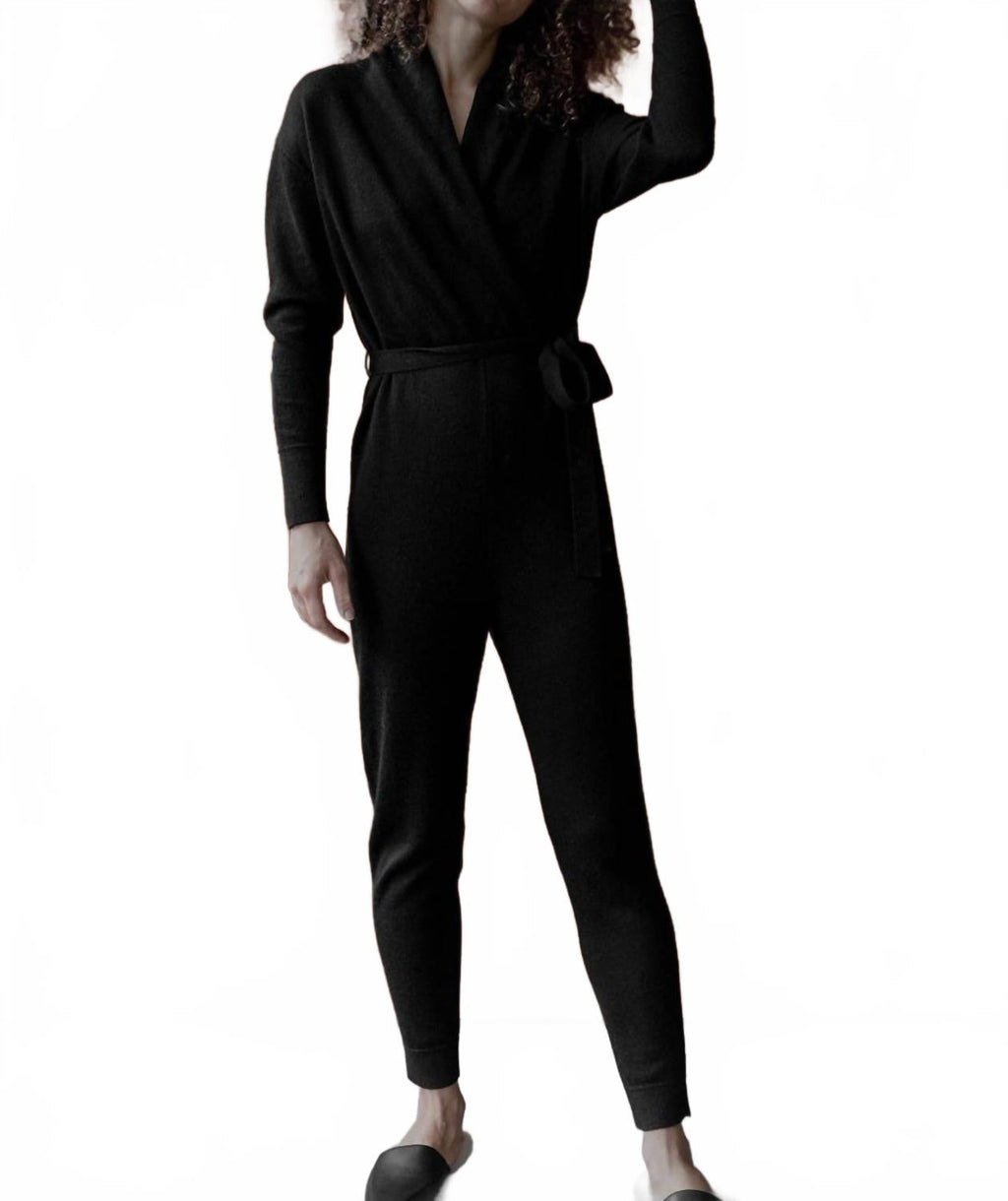 Wrap Neck Jumpsuit In Black