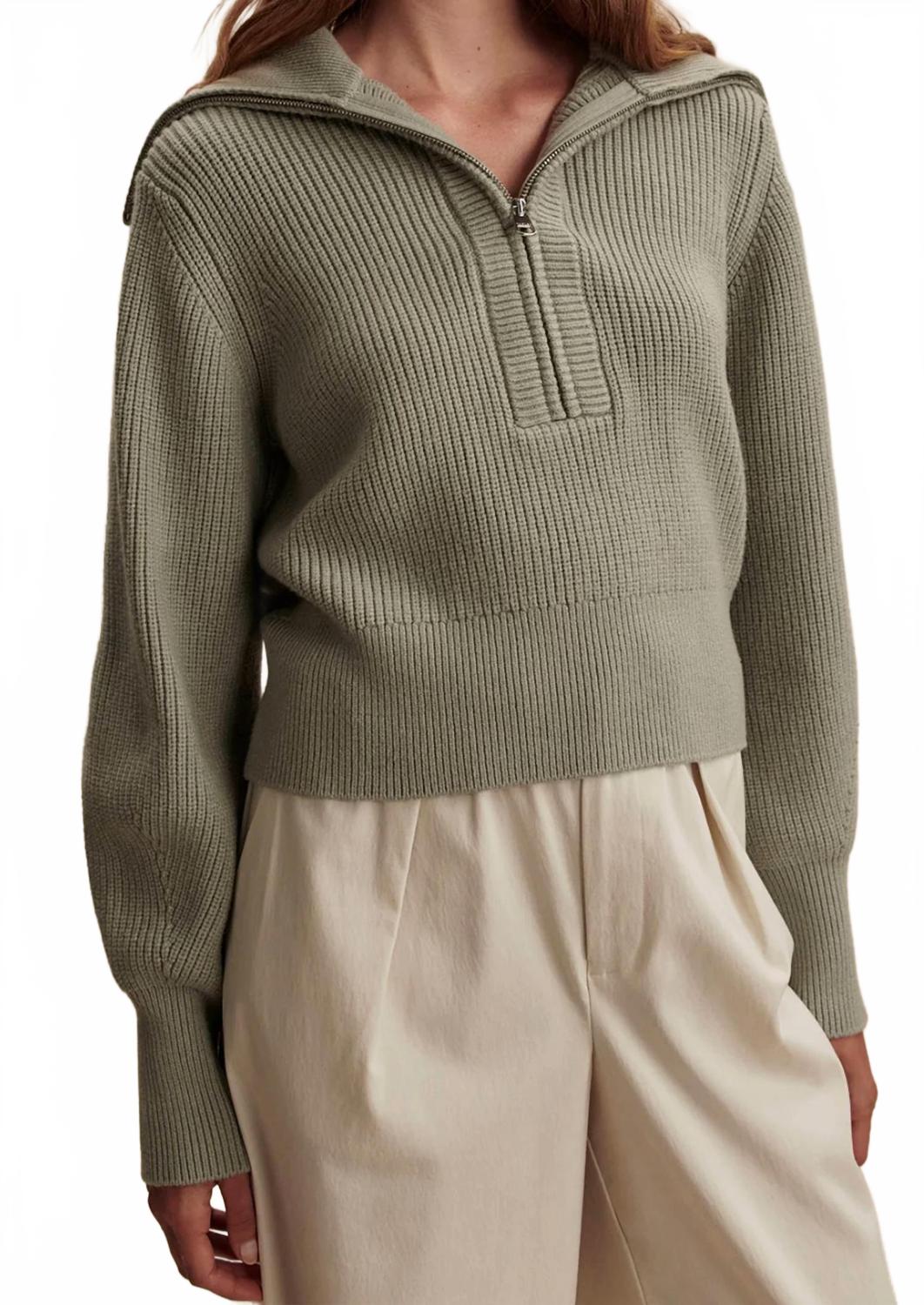 Maura Half Zip Rib Knit Sweater In Agate Grey