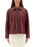Gucci Women Oversized Leather Jacket With Embossed Gg