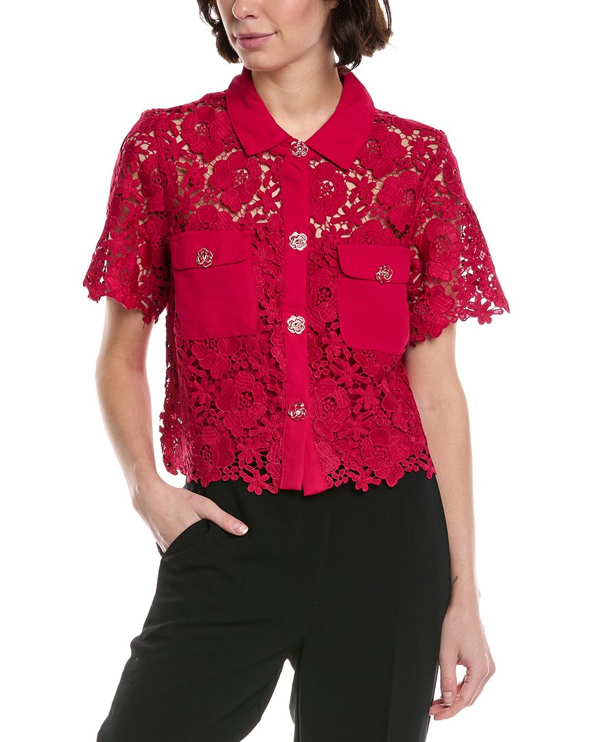 CeCe Patch Pocket Button-Down Lace Top