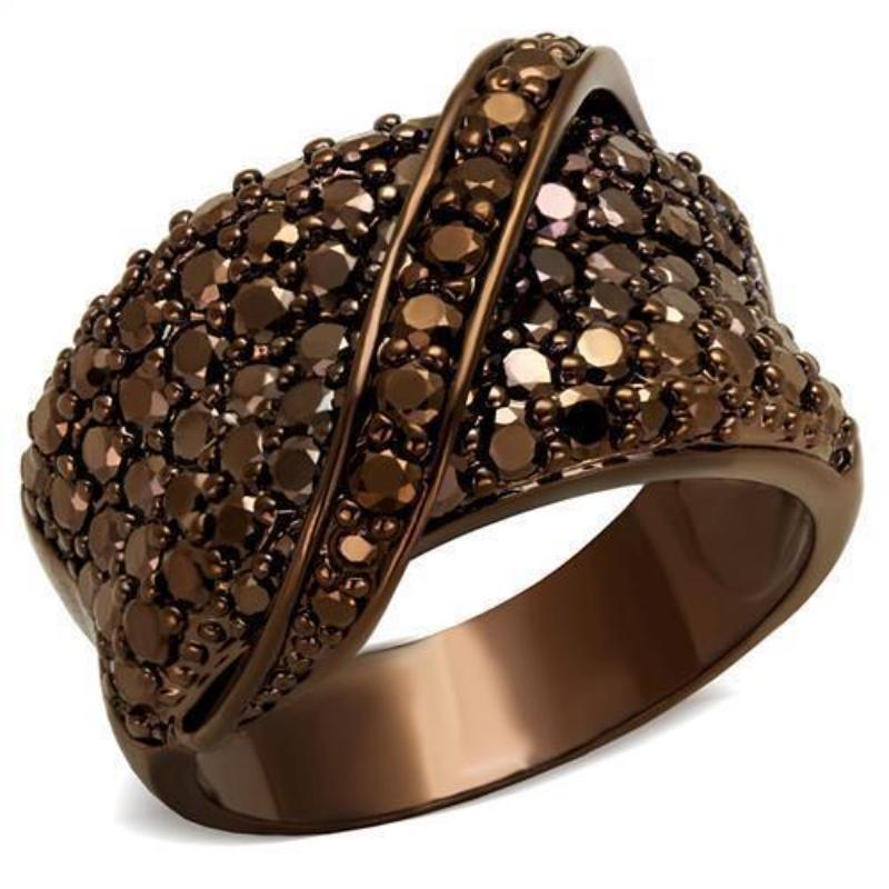 IP Coffee light Brass Ring with AAA Grade CZ in Light Coffee