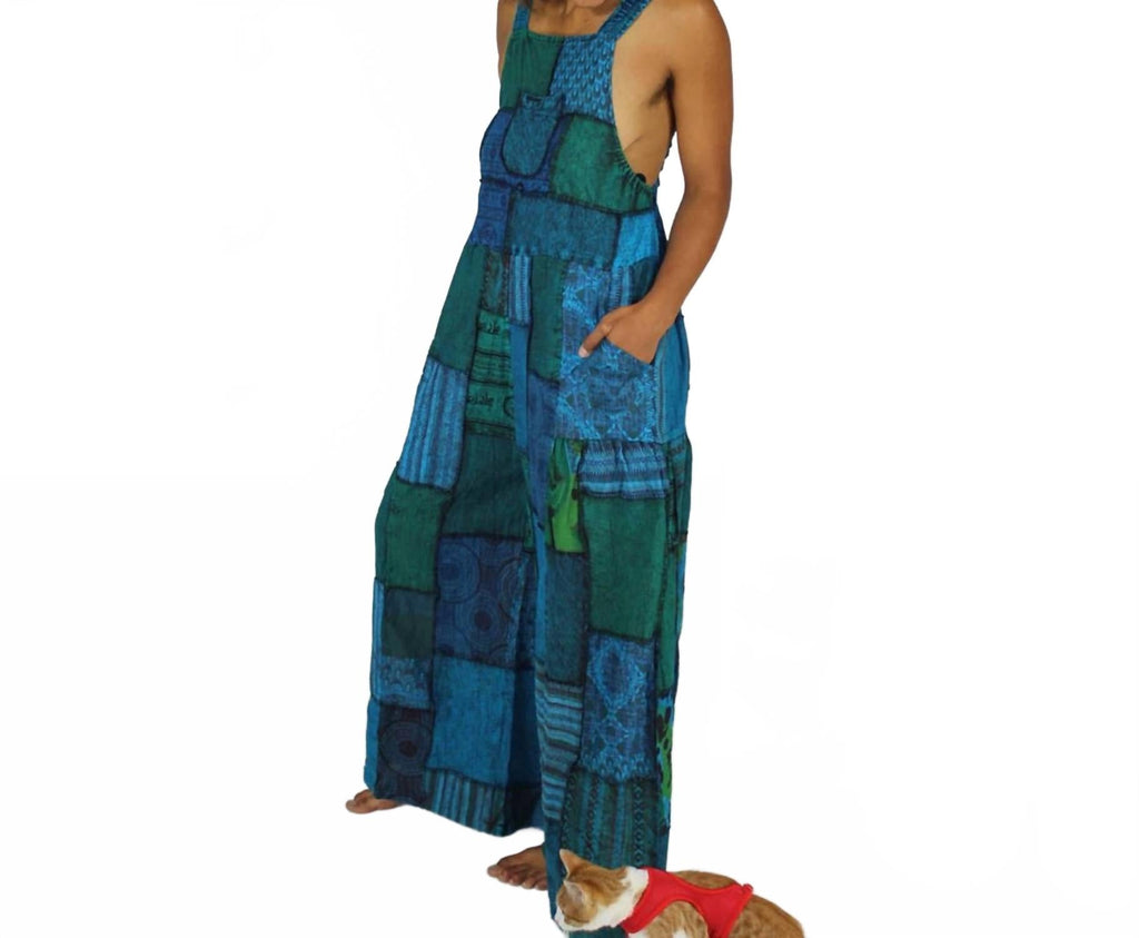 Baggy Patchwork Overalls In Blue