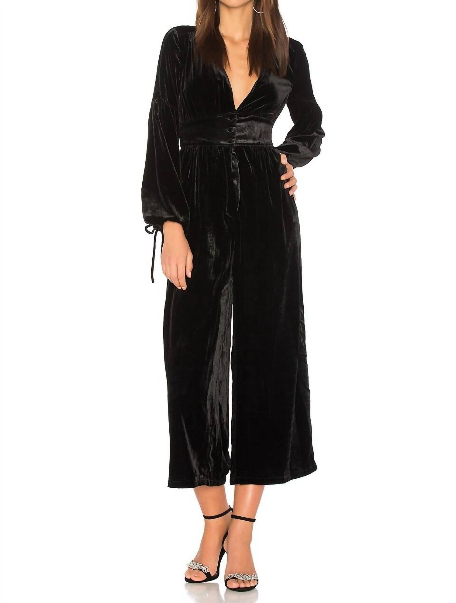 True Lovin Velvet One Piece Jumpsuit In Black