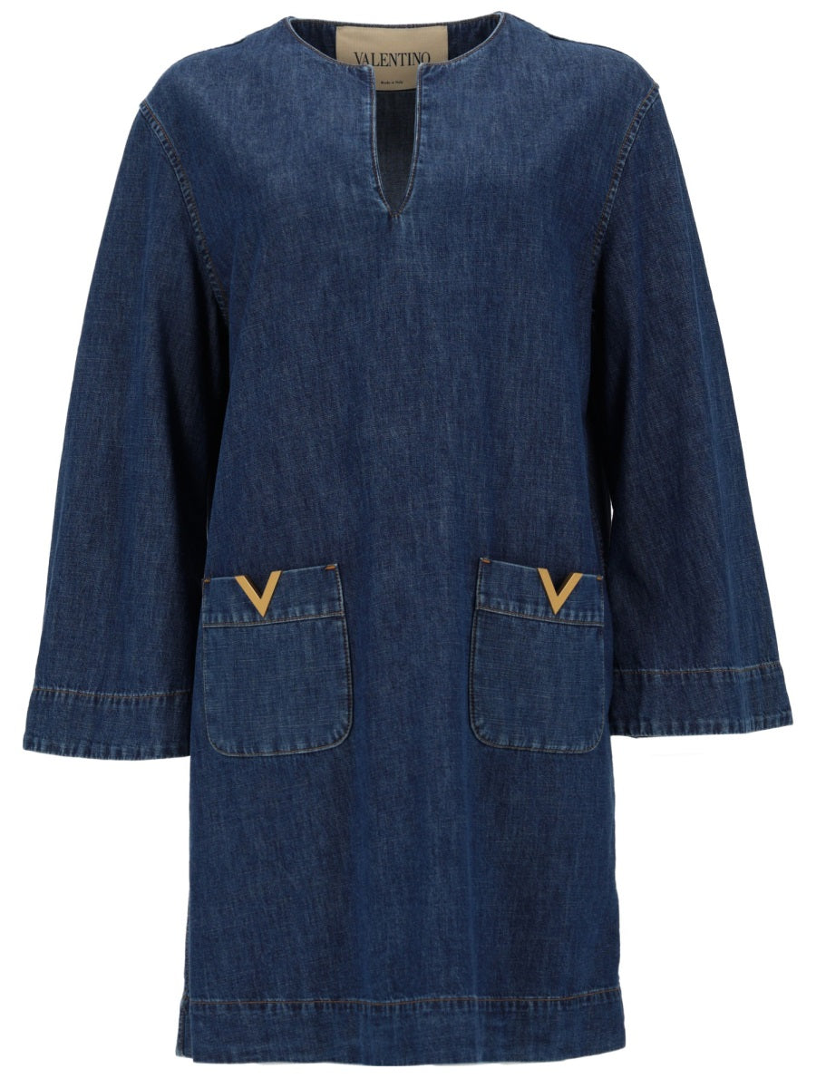 Valentino Women Abito In Denim "Chambray"