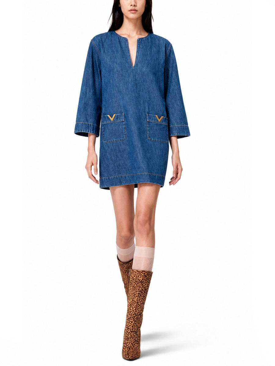 Valentino Women Abito In Denim "Chambray"