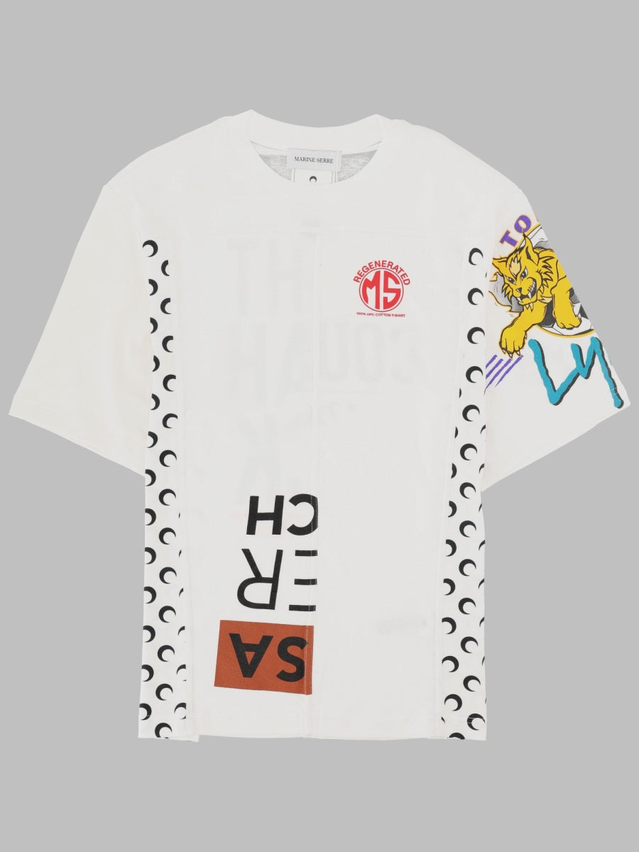 Marine Serre Men T-Shirt "Upcycled" Con Stampa