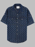 Marine Serre Men Camicia In Denim Con Stampa All Over