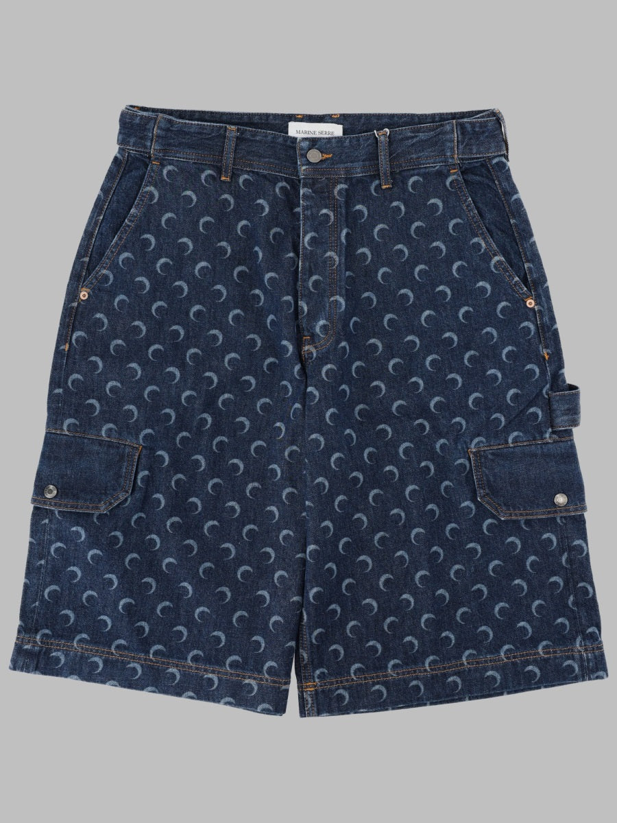 Marine Serre Men Shorts In Denim Con Stampa All Over