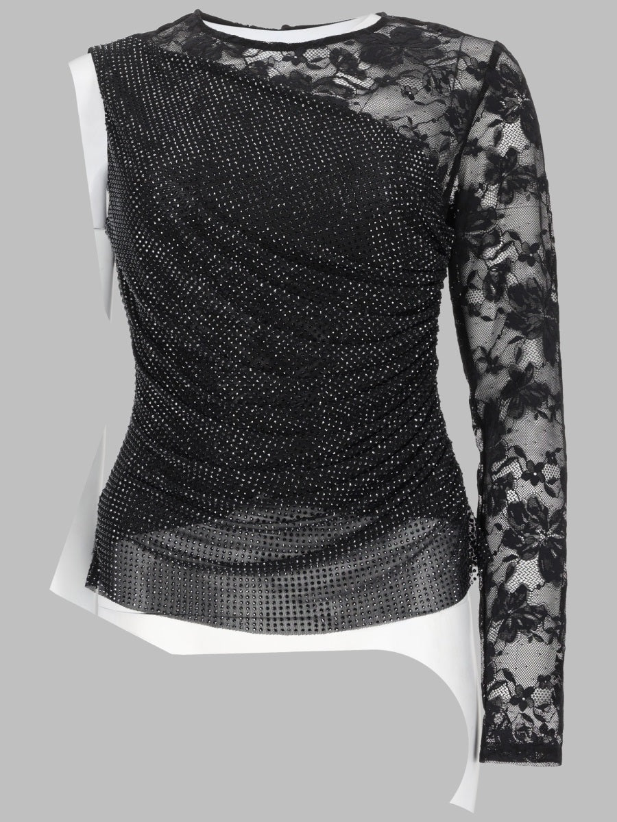Self-Portrait Women Top Monospalla Con Strass E Pizzo