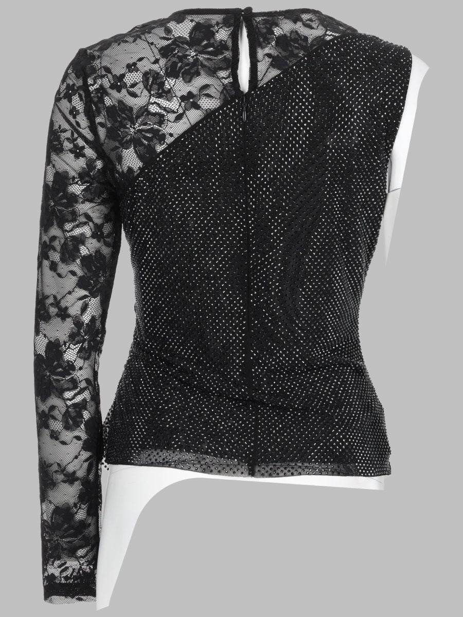 Self-Portrait Women Top Monospalla Con Strass E Pizzo