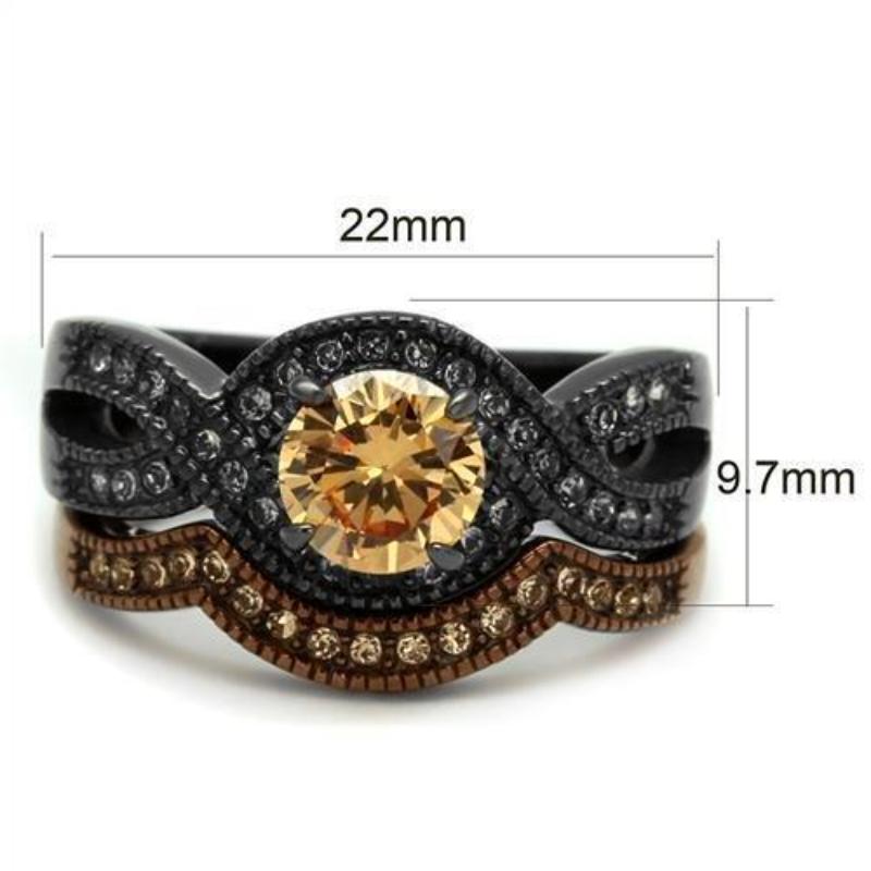 IP Light Black & IP Light coffee Stainless Steel Ring with AAA Grade CZ in Champagne