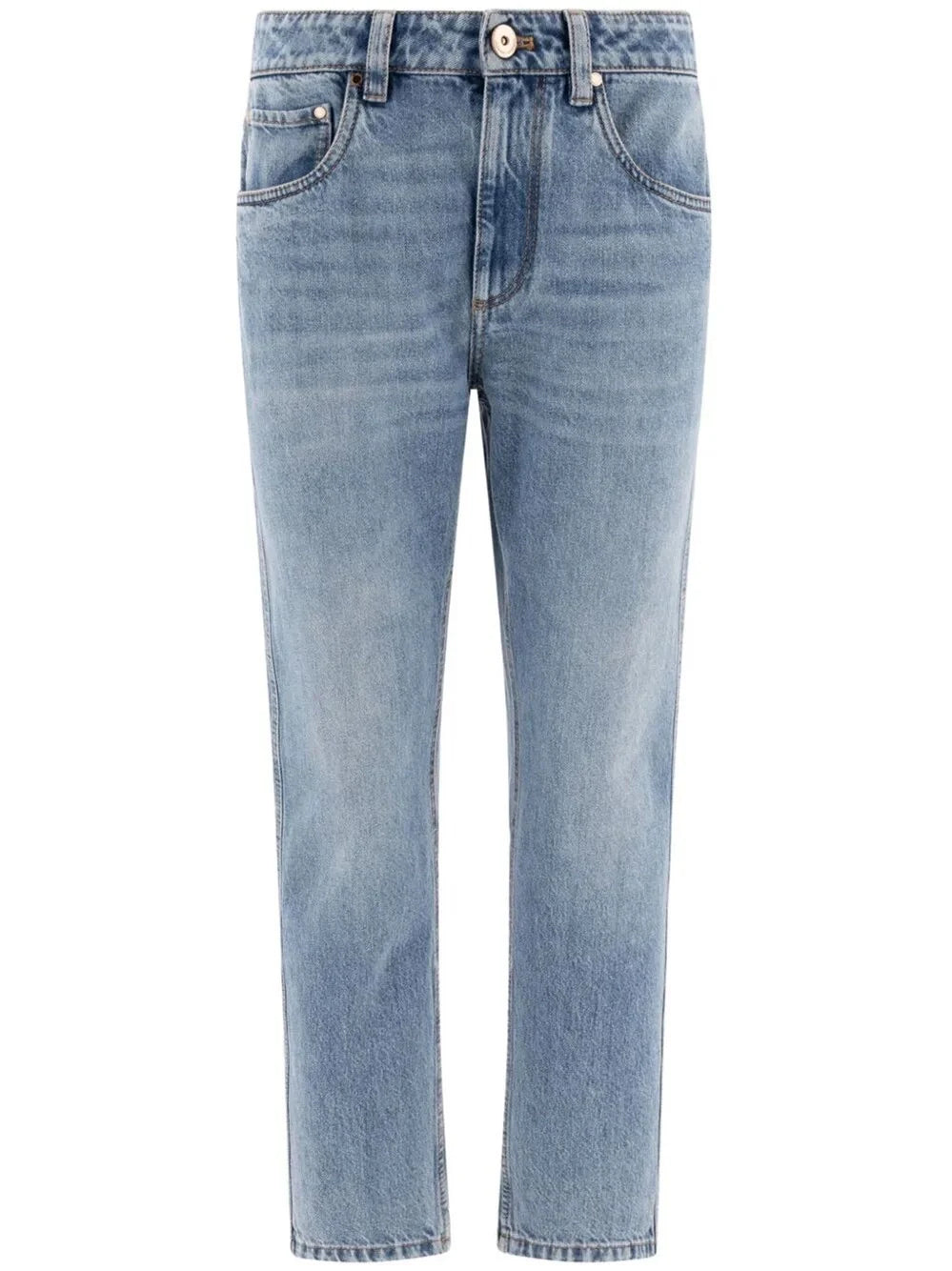 Brunello Cucinelli Women Denim Straight Pants With `Shiny` Bartack