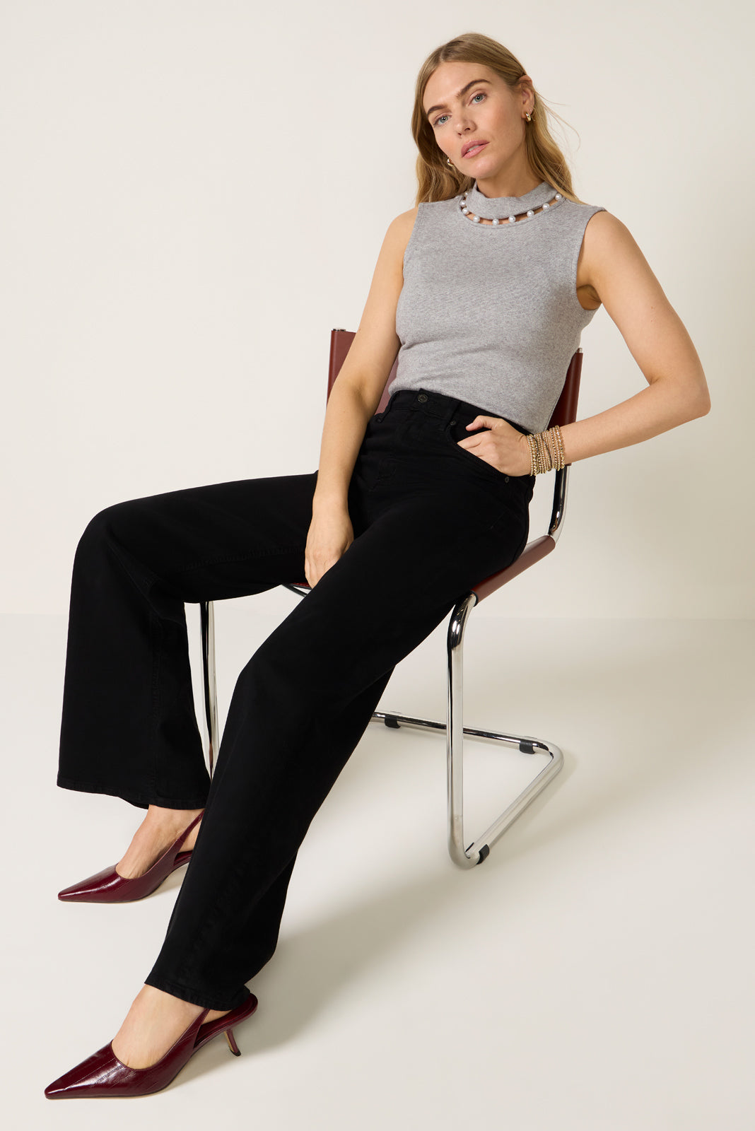 Women's Julie Sleeveless Pearl Inset Top