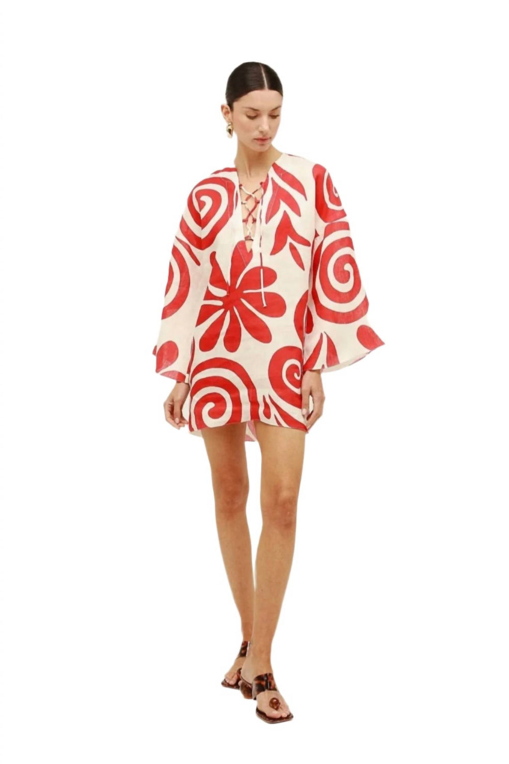 Printed Midi Dress In Red