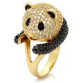 Gold+Ruthenium Brass Ring with AAA Grade CZ in Jet