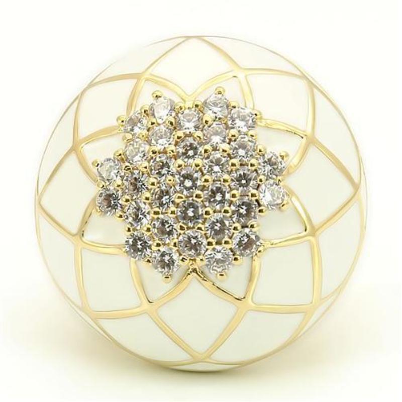 Gold Brass Ring with AAA Grade CZ in Clear