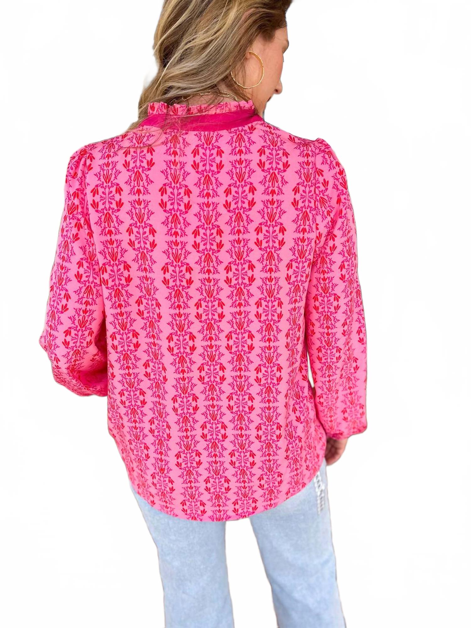 Gianna V-Neck Top In Heirloom Pink Vine