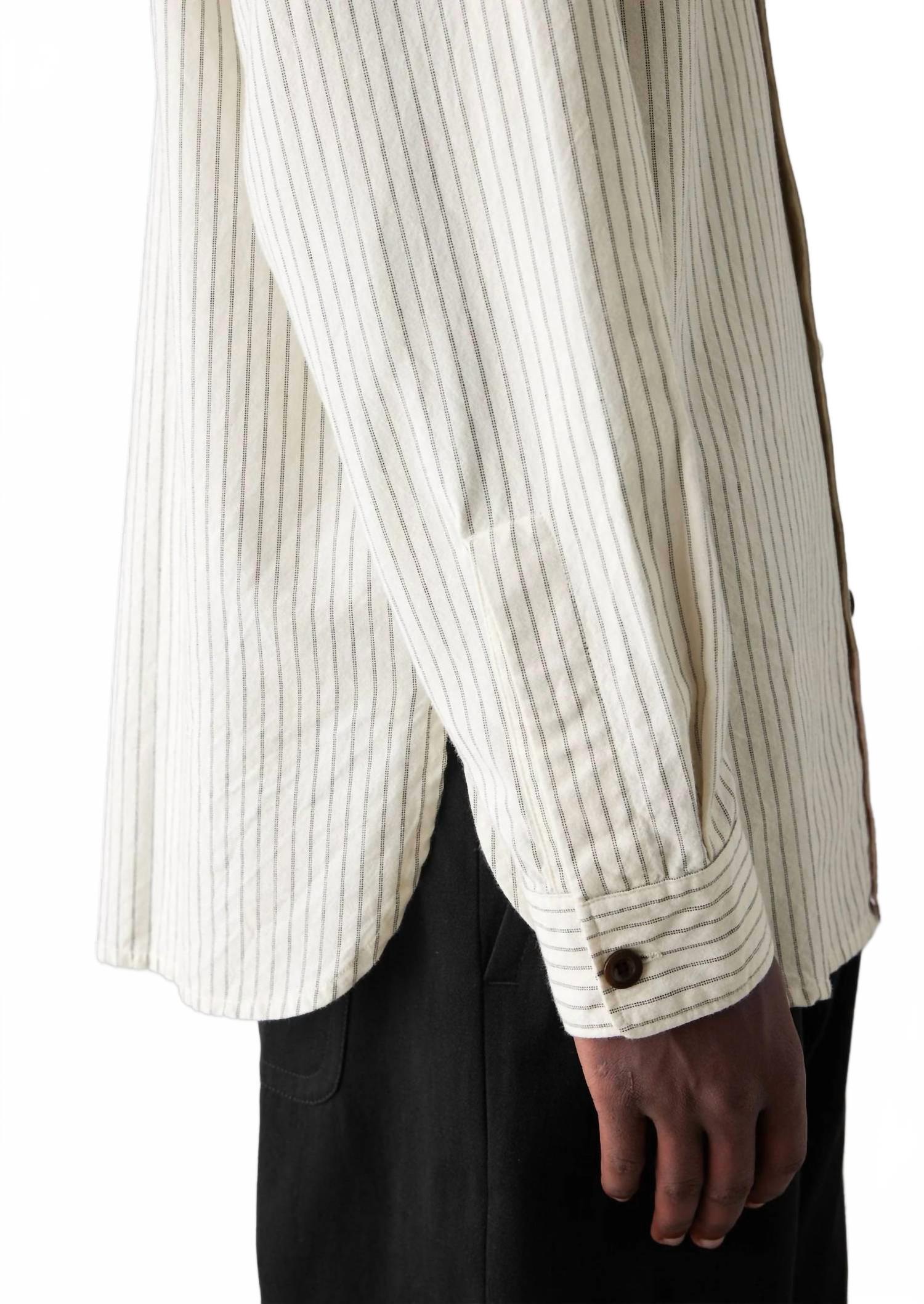 Stripe Grandad Shirt In Ecru/charcoal