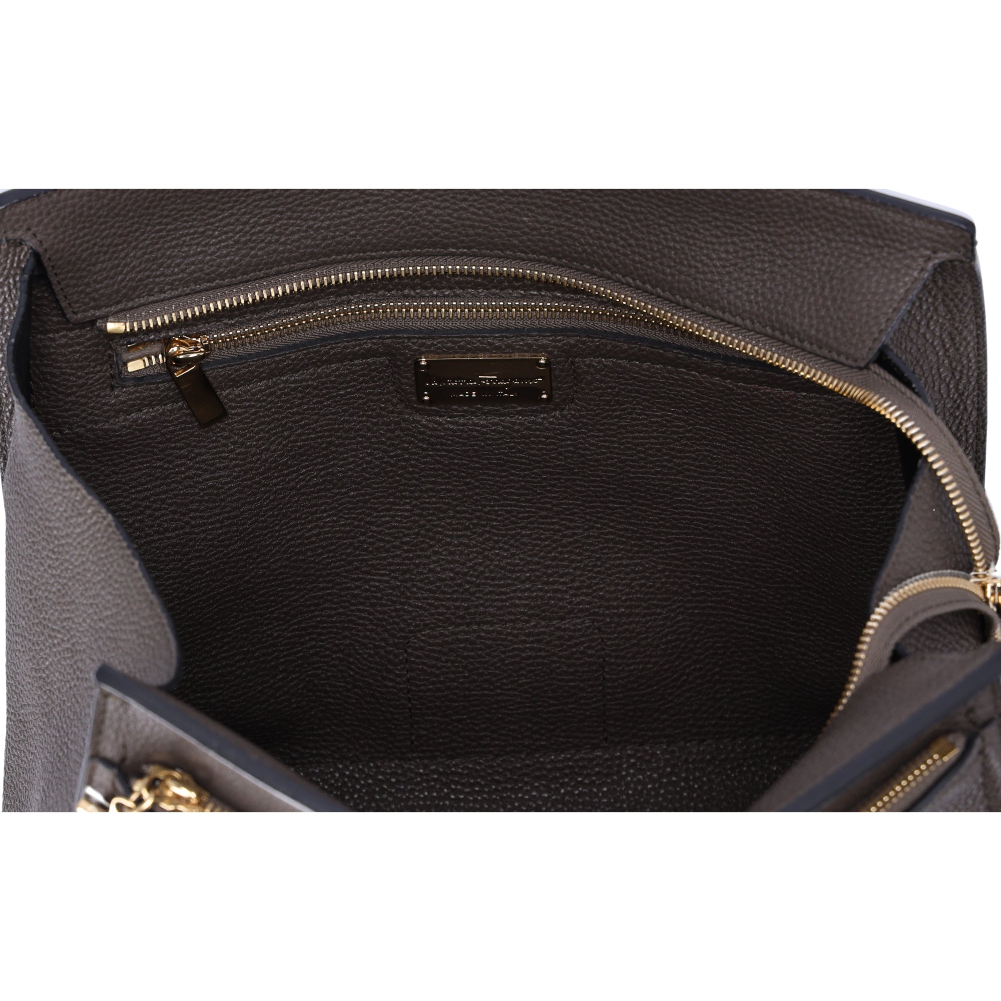 Salvatore Ferragamo Amy Medium Top Zip Shoulder Tote Bag Leather Dark Gray