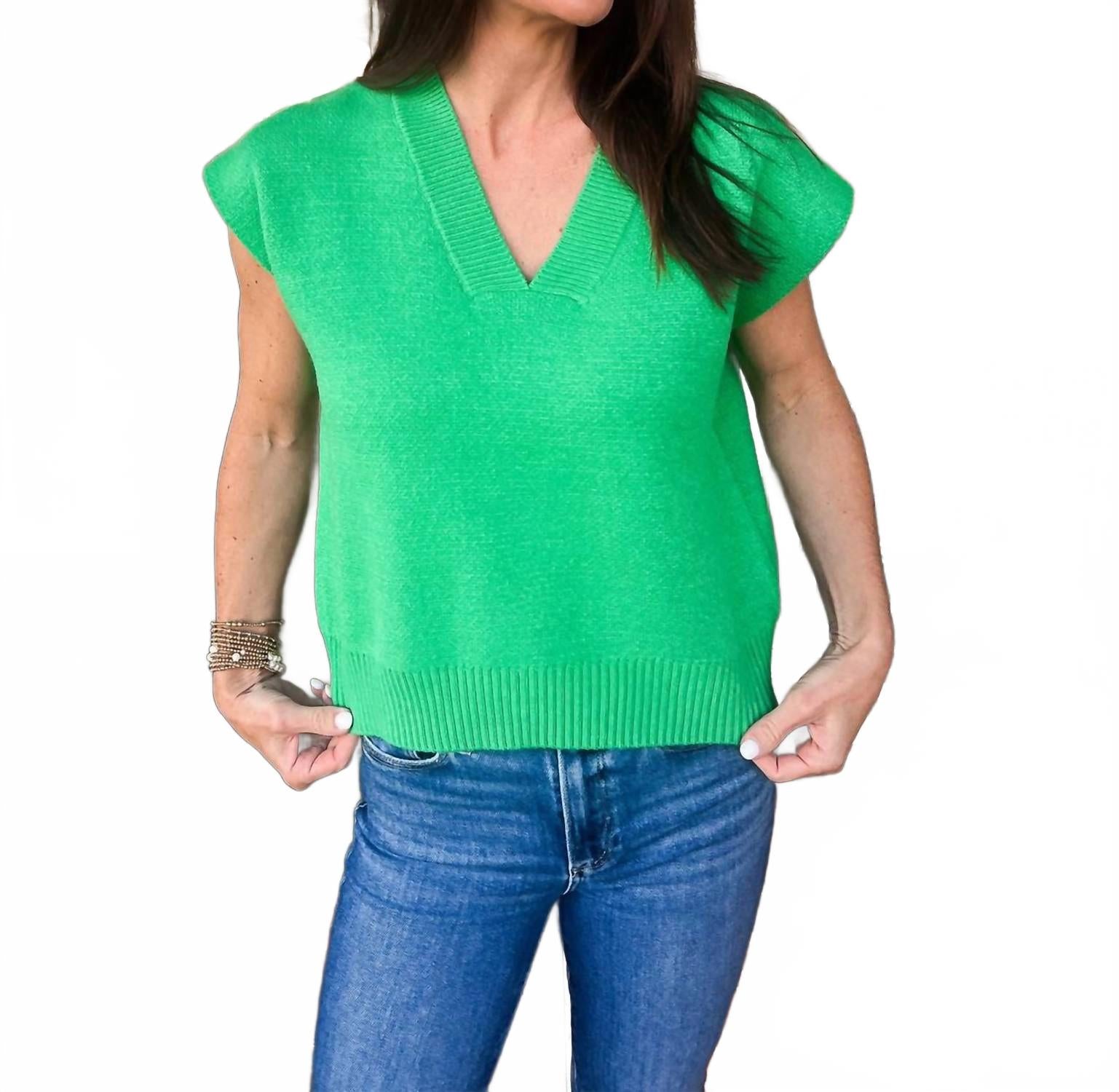 Emma Ribbed Knit Vest In Emerald