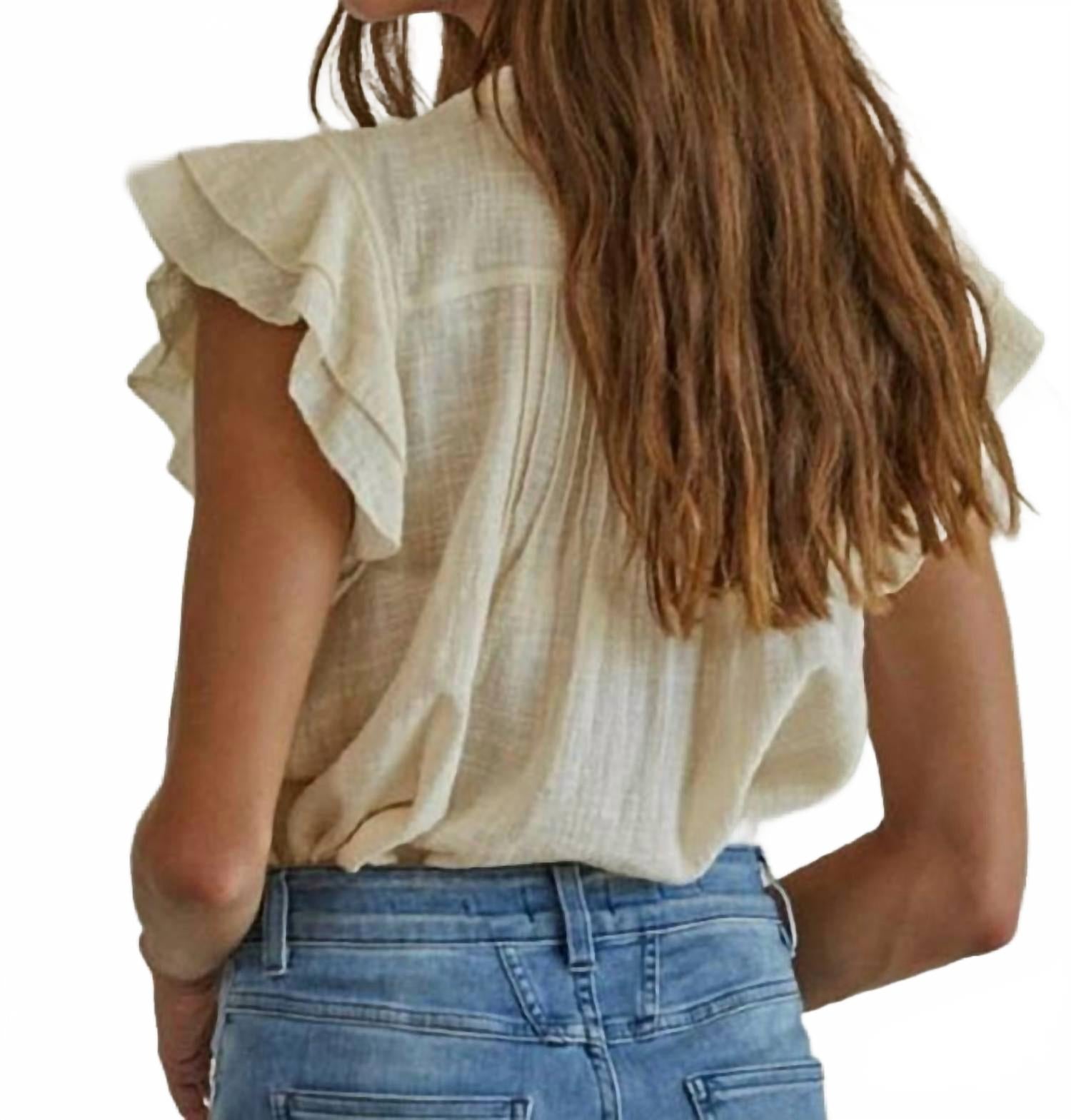 Maude Woven V-Neck Top In Cream