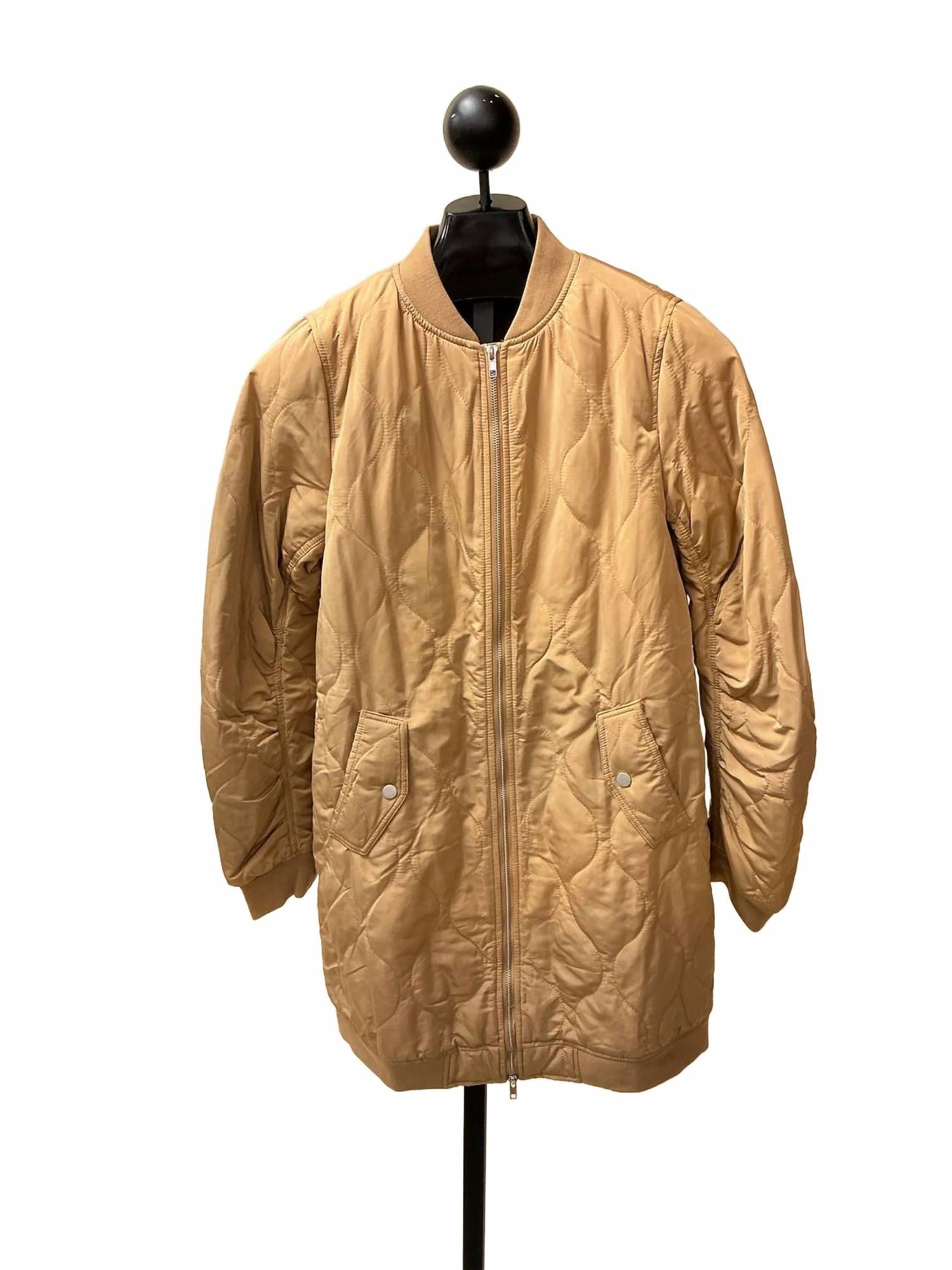 Guilted Long Bomber Jacket In Latte
