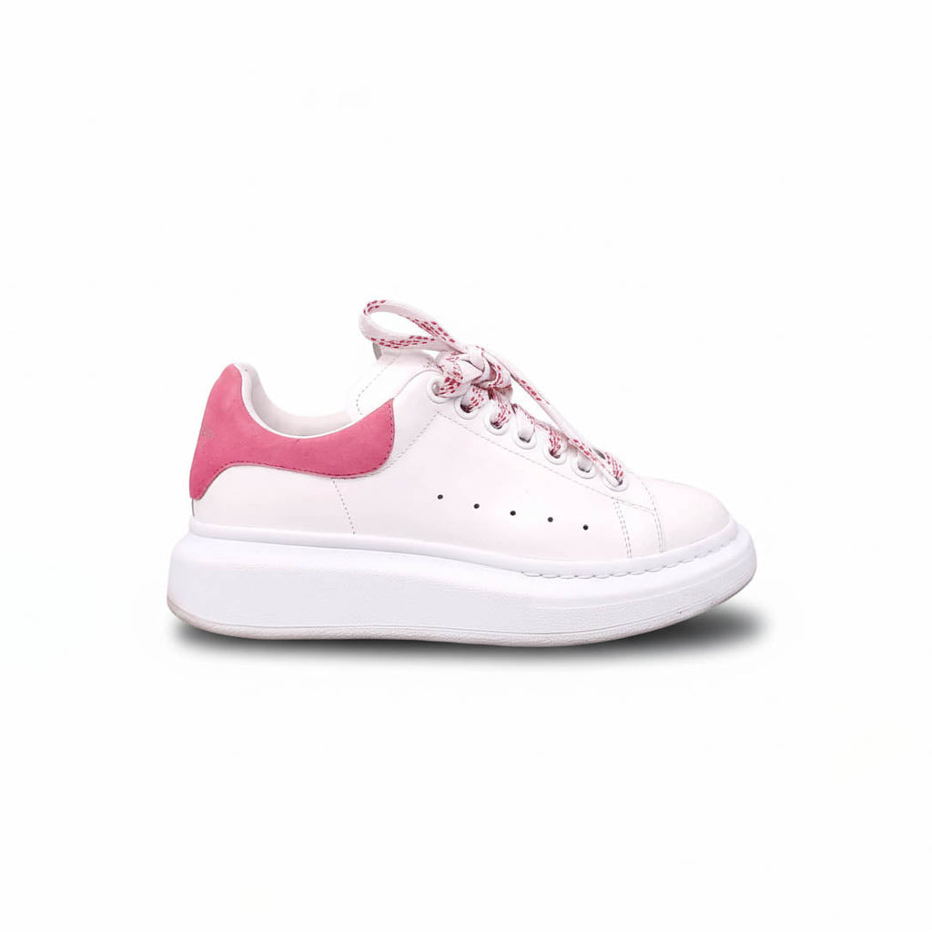 ALEXANDER MCQUEEN WHITE SNEAKERS WITH PINK HEEL AND PINK LACE - SIZE 35.5