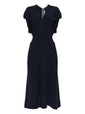 Victoria Beckham Women Blouson Detail V-Neck Midi Dress