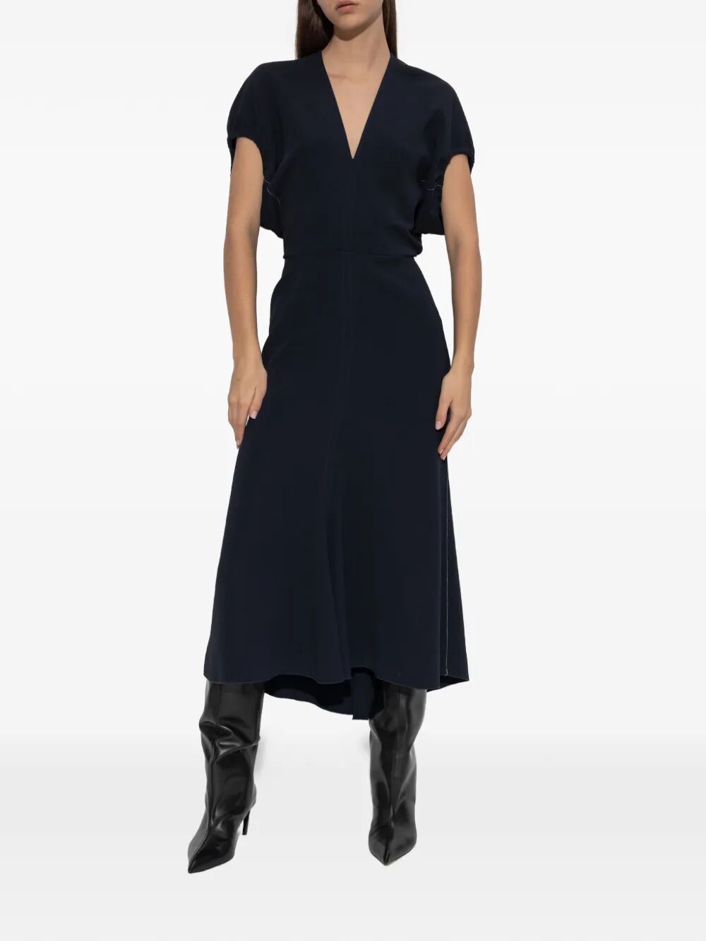 Victoria Beckham Women Blouson Detail V-Neck Midi Dress