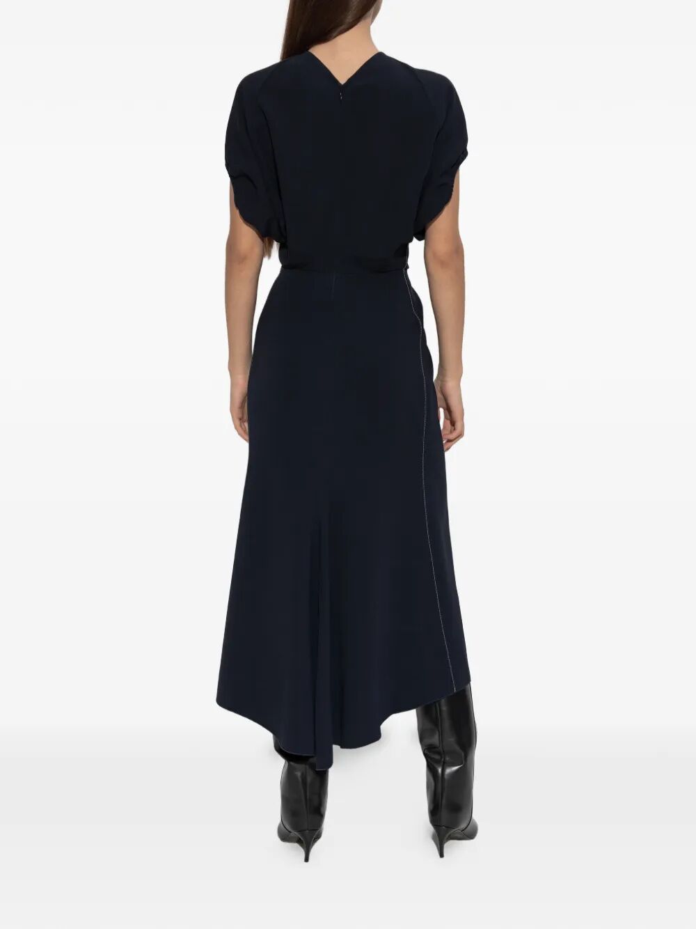 Victoria Beckham Women Blouson Detail V-Neck Midi Dress