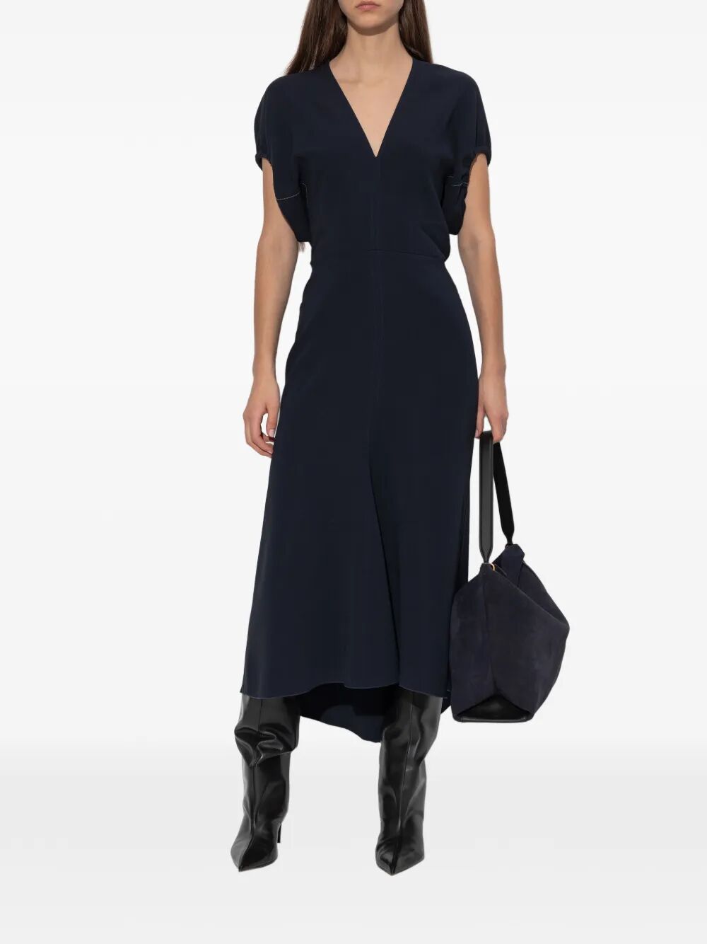 Victoria Beckham Women Blouson Detail V-Neck Midi Dress