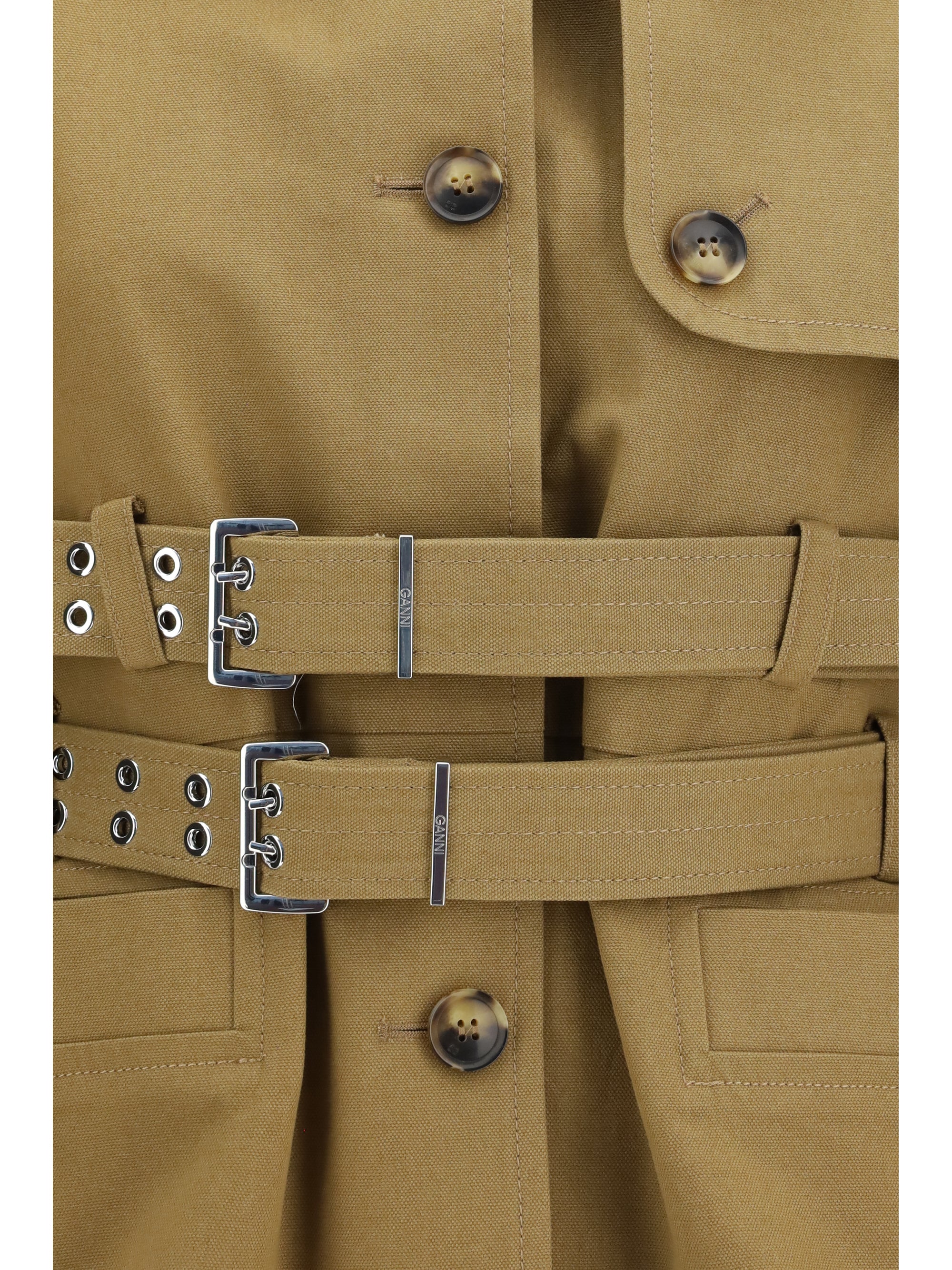 Ganni Women Canvas Jacket With Double Belt