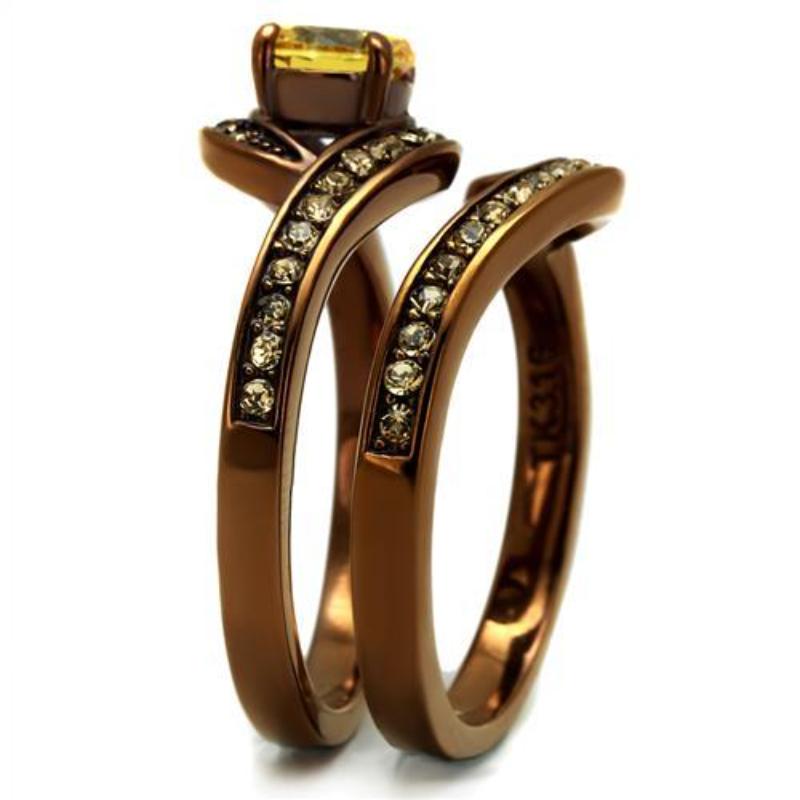 IP Coffee light Stainless Steel Ring with AAA Grade CZ in Topaz
