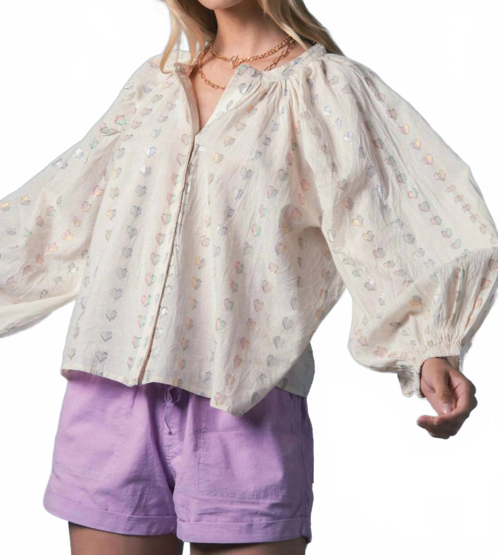 Lurex Hearts Minka Shirt In White