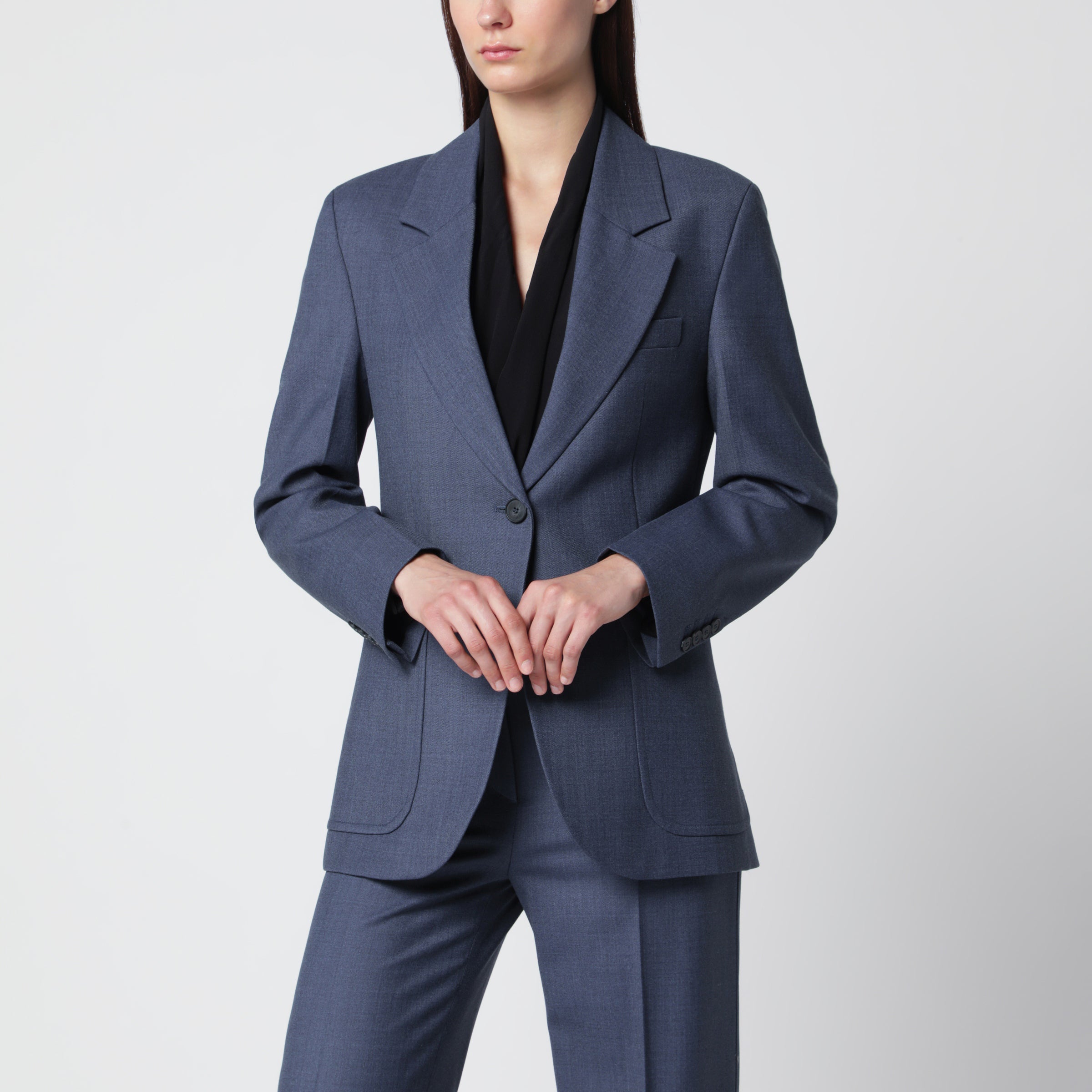 Victoria Beckham Katherine Single-Breasted Jacket In Blue Melange Wool Blend Women