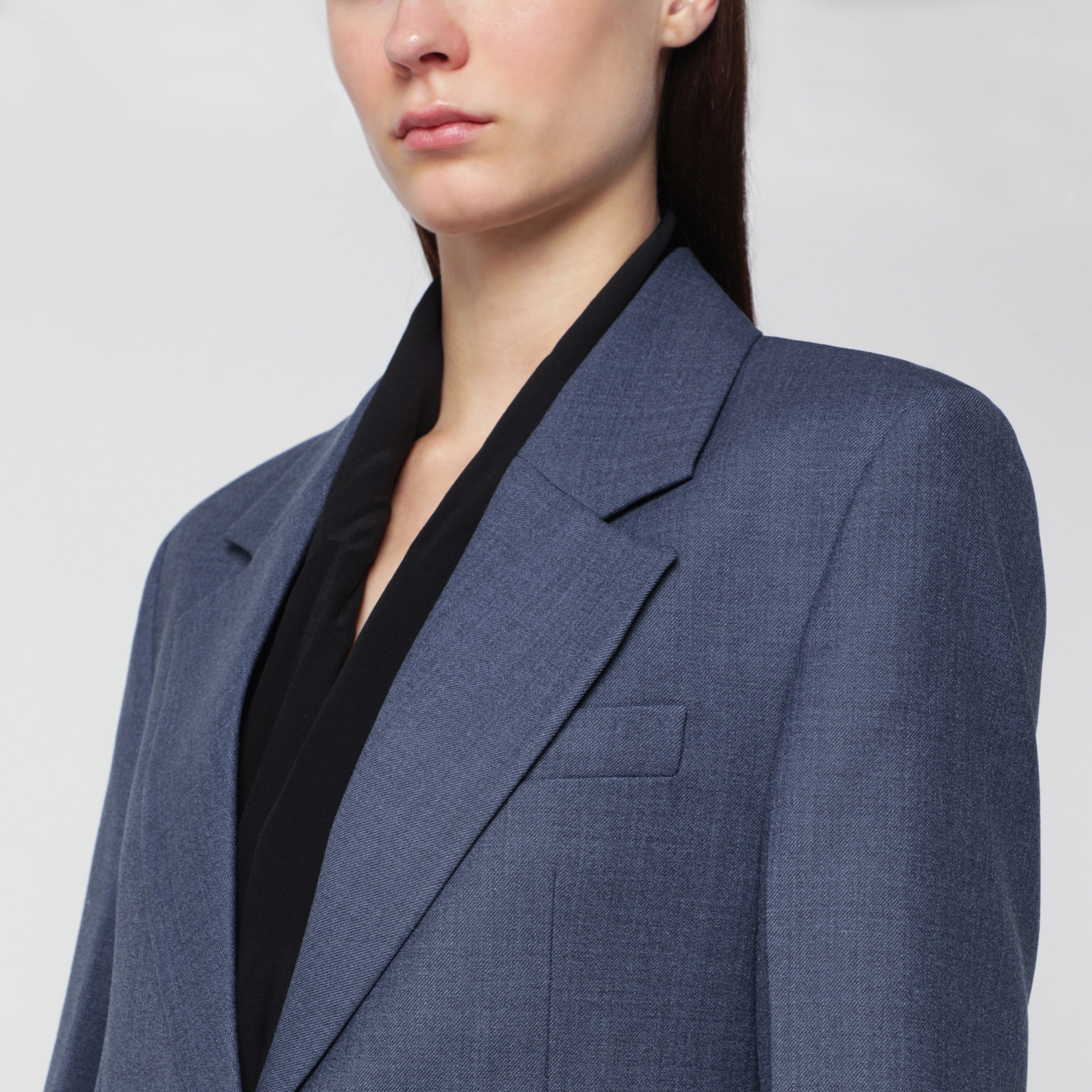 Victoria Beckham Katherine Single-Breasted Jacket In Blue Melange Wool Blend Women