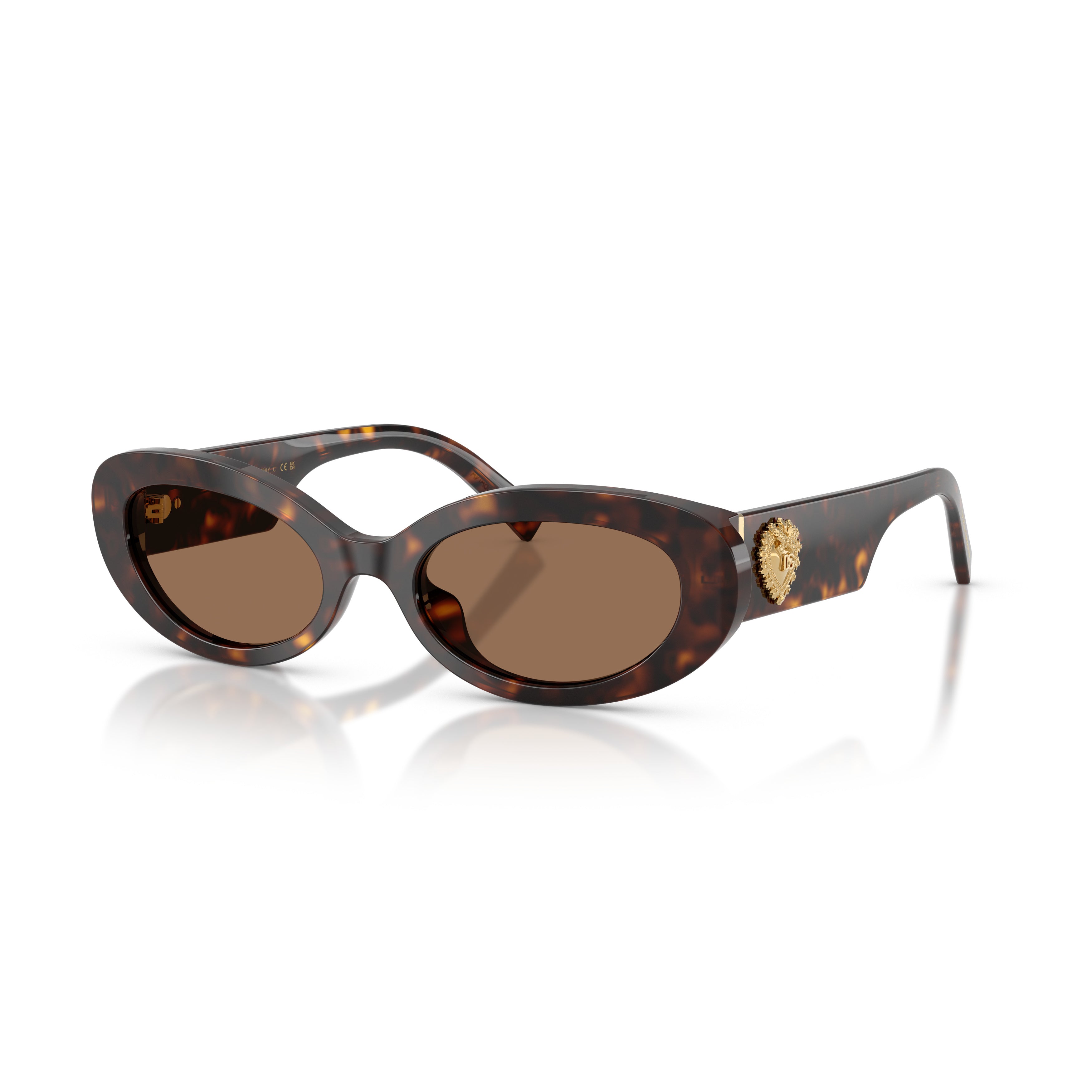 0Dg4537 Tortoiseshell Oval Sunglasses with Gold Heart Emblem