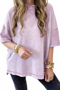 Solid Drop Sleeve Washed Tee In Purple