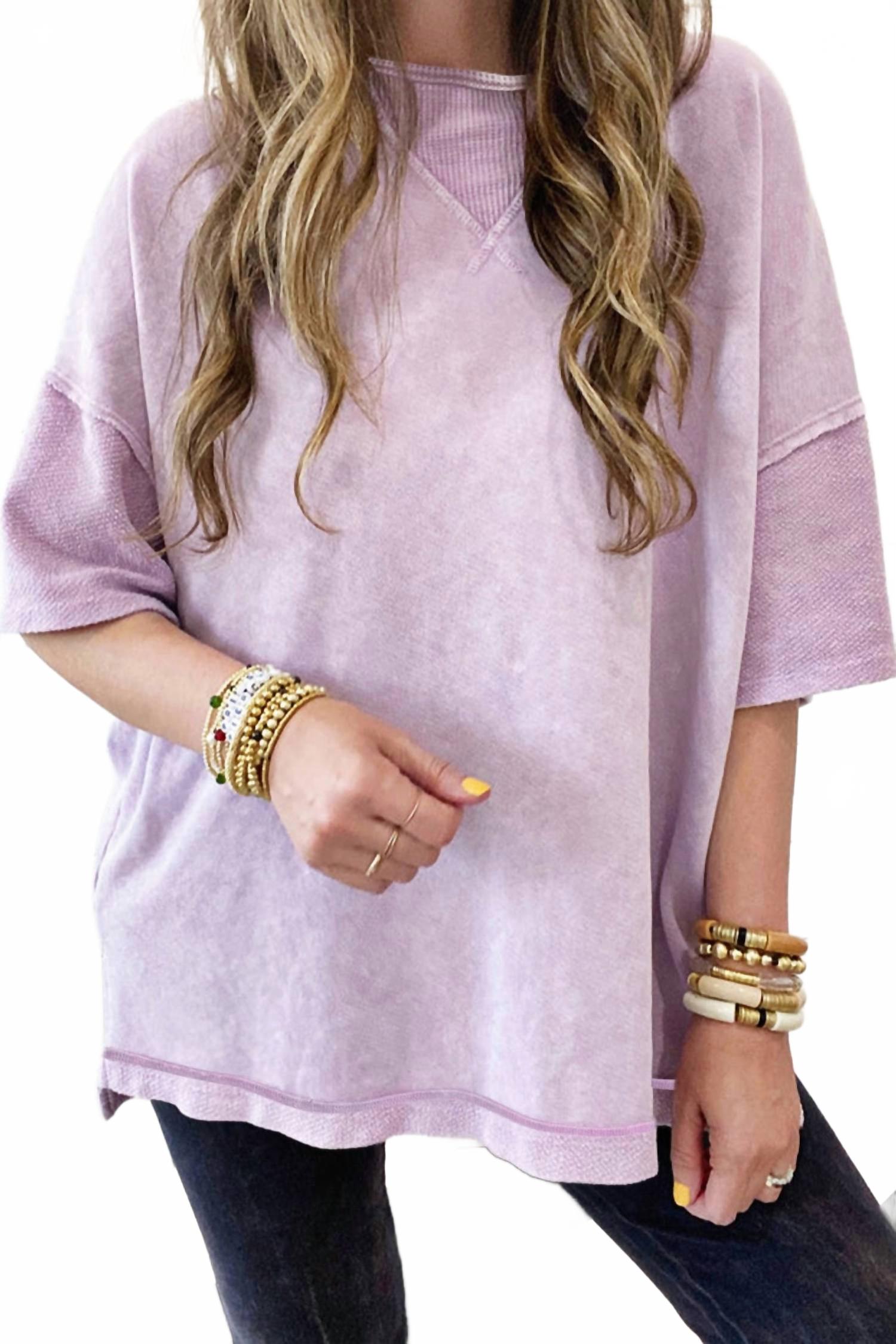 Solid Drop Sleeve Washed Tee In Purple